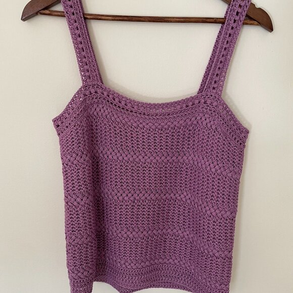Purple Vince Square-Neck Cotton Crochet Cami, Size Small, Excellent Condition - Picture 2 of 6